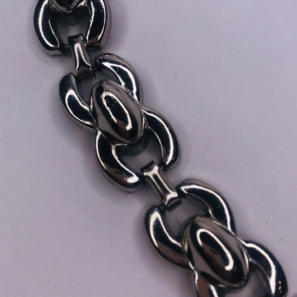 Solid Heavy Silver Tone Link Necklace Choker Coll… - image 6